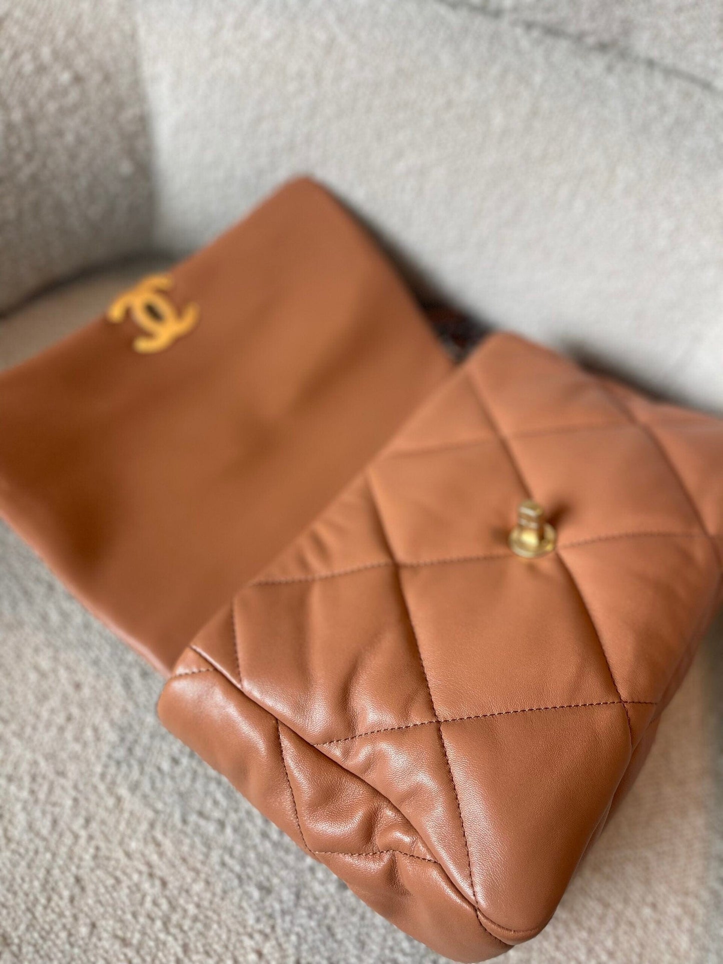 21K Caramel Lambskin Quilted 19 Flap Large Mixed Hardware