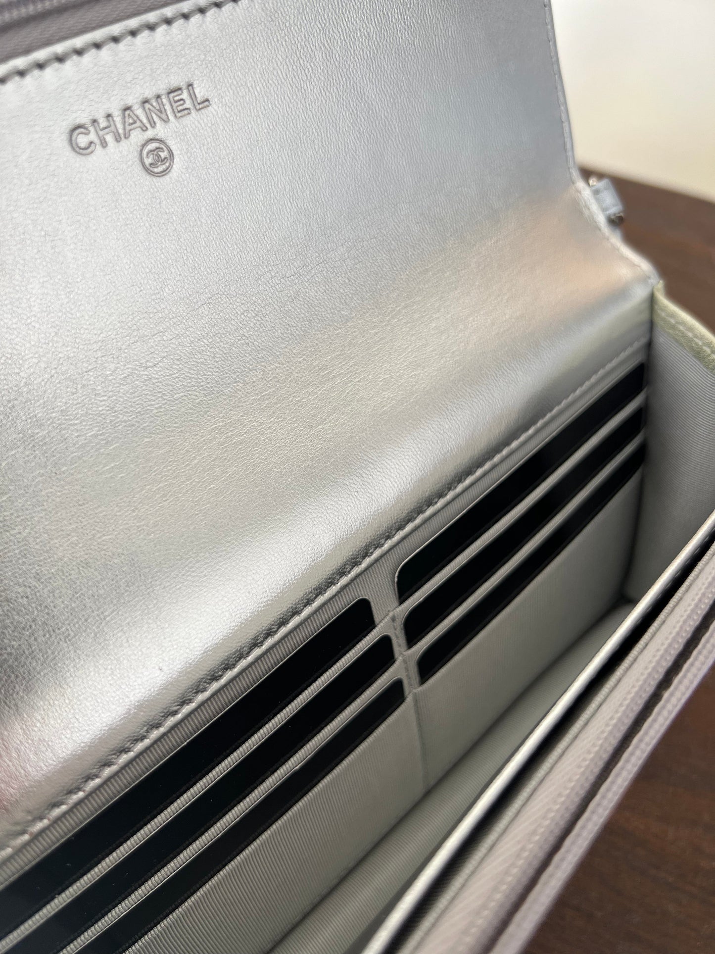 21K Gradient Metallic Rainbow Calfskin Quilted Wallet on Chain (WOC)