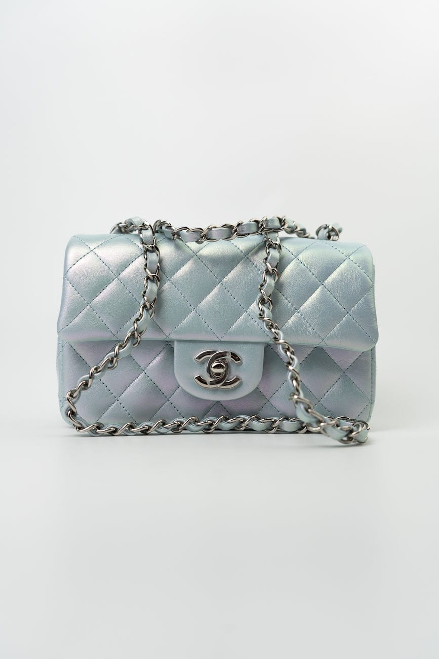 21K Iridescent Blue Calfskin Quilted Rectangular Mini SHW