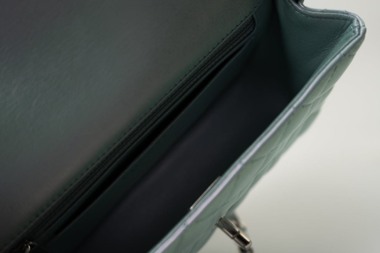 21K Iridescent Blue Calfskin Quilted Rectangular Mini SHW