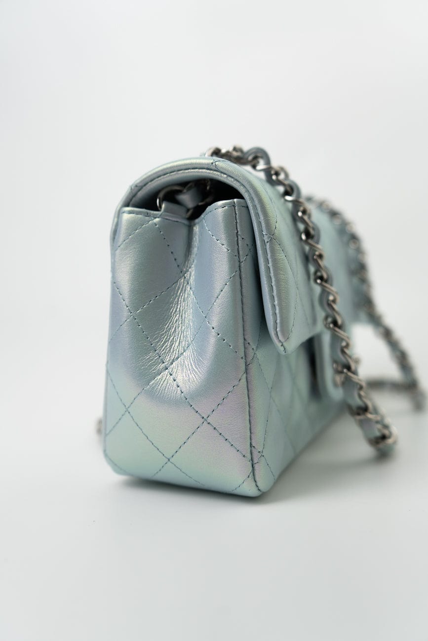 21K Iridescent Blue Calfskin Quilted Rectangular Mini SHW