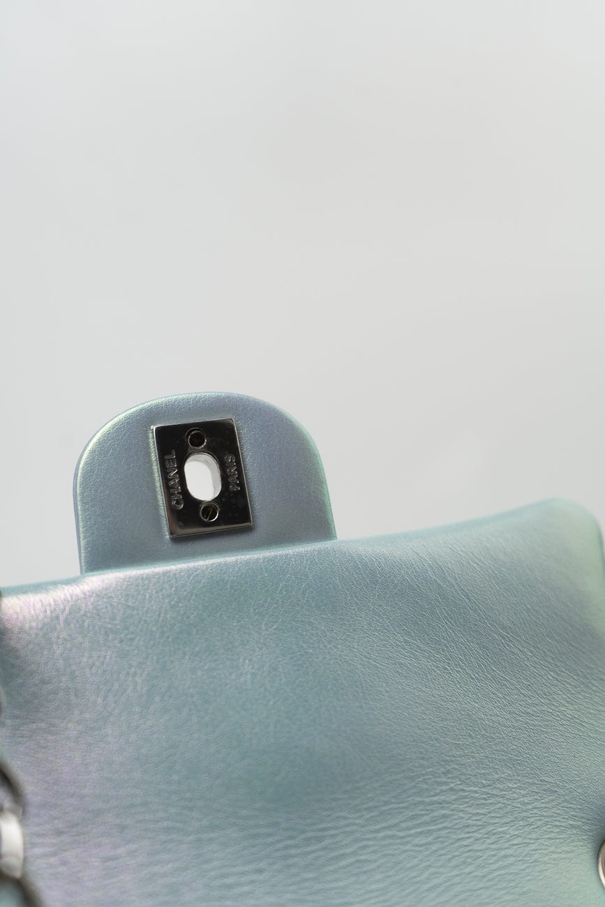 21K Iridescent Blue Calfskin Quilted Rectangular Mini SHW