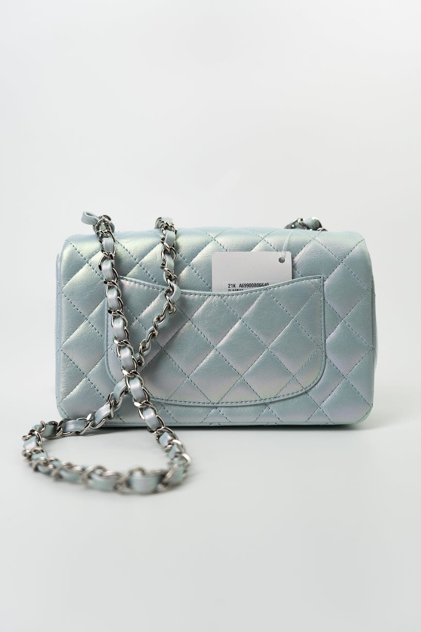 21K Iridescent Blue Calfskin Quilted Rectangular Mini SHW