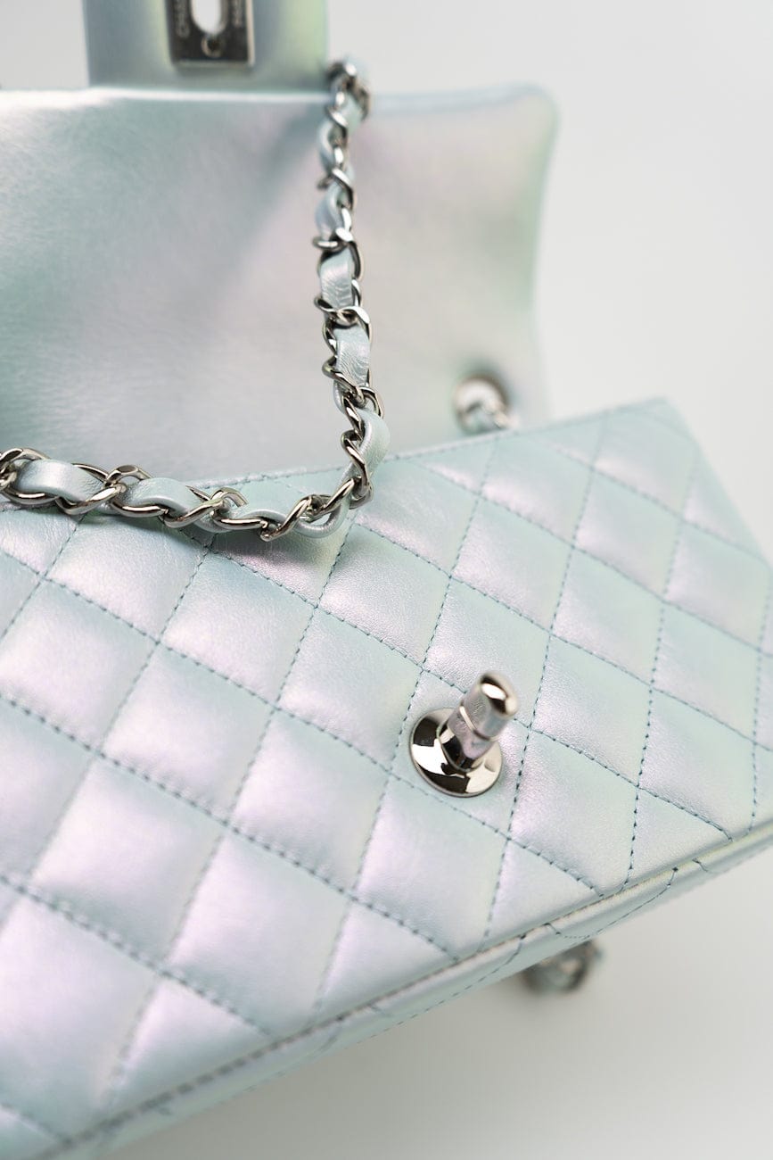 21K Iridescent Blue Calfskin Quilted Rectangular Mini SHW