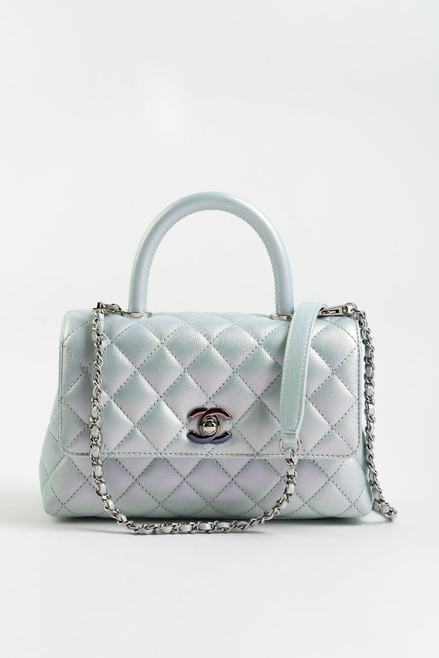 21K Iridescent Blue Caviar Quilted Coco Handle Small