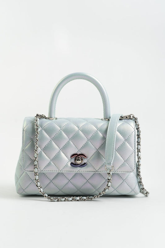 21K Iridescent Blue Caviar Quilted Coco Handle Small