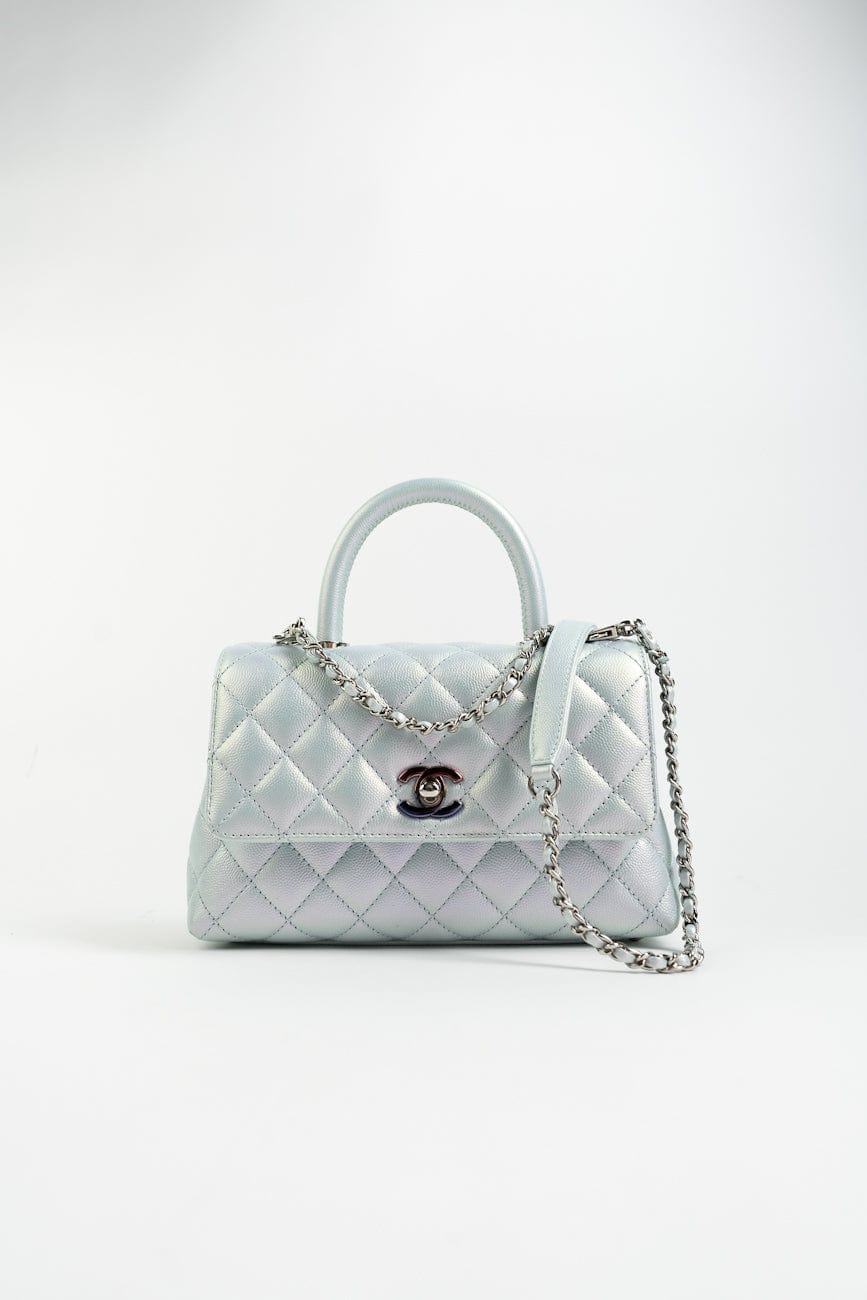 21K Iridescent Blue Caviar Quilted Coco Handle Small