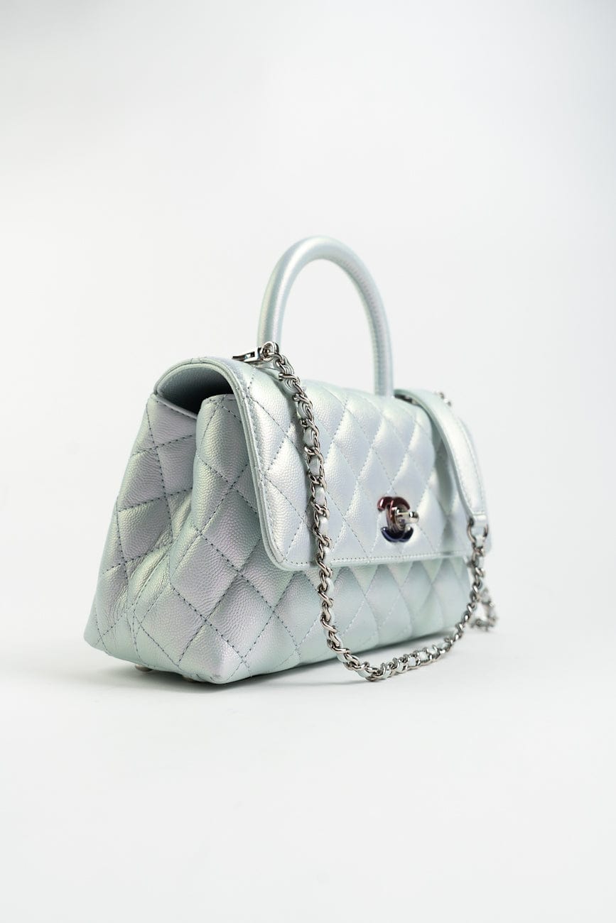 21K Iridescent Blue Caviar Quilted Coco Handle Small