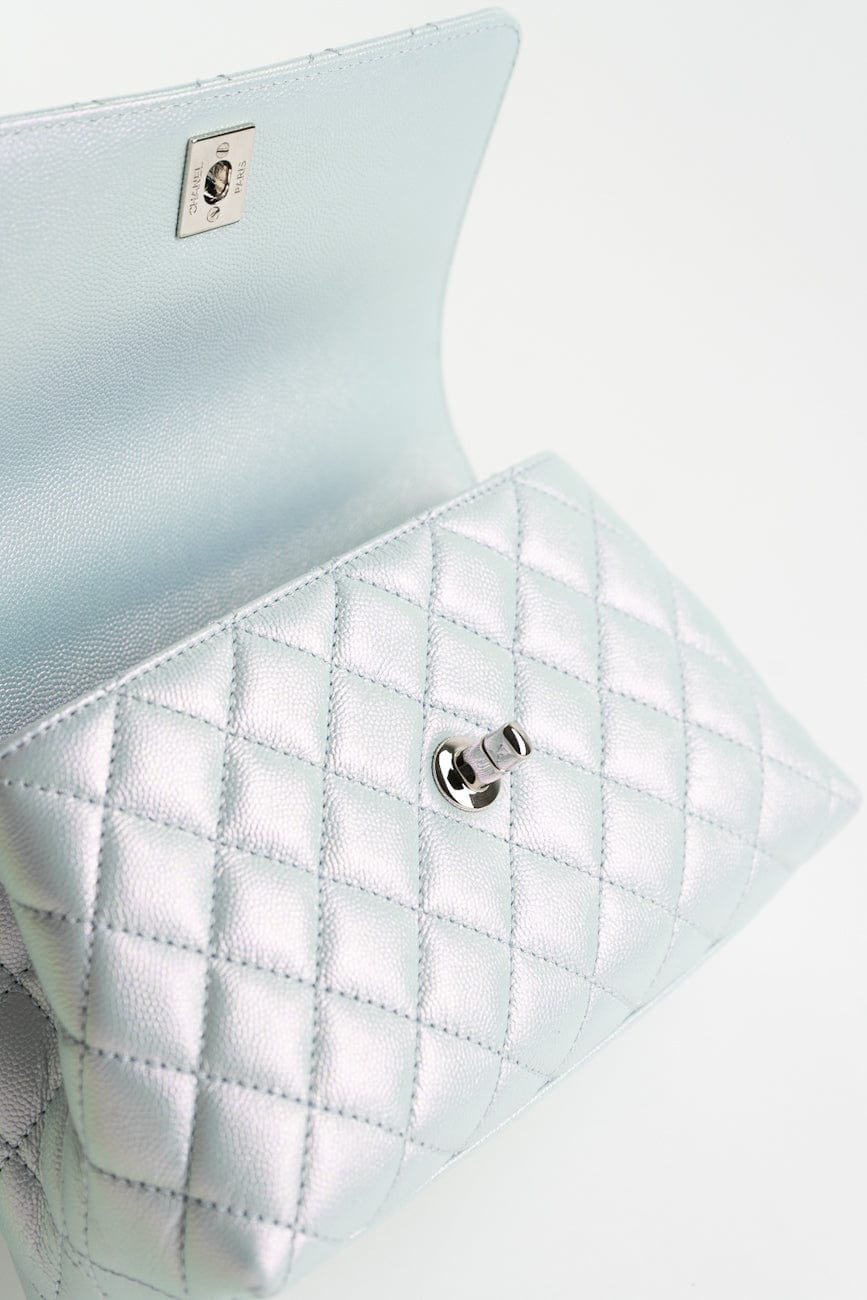 21K Iridescent Blue Caviar Quilted Coco Handle Small