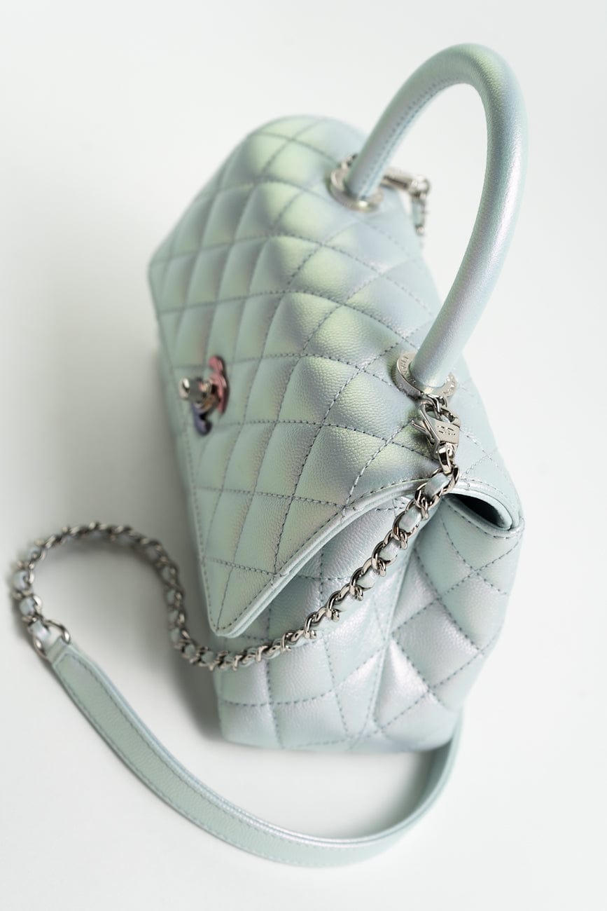 21K Iridescent Blue Caviar Quilted Coco Handle Small