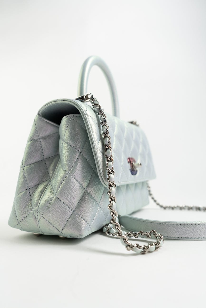 21K Iridescent Blue Caviar Quilted Coco Handle Small