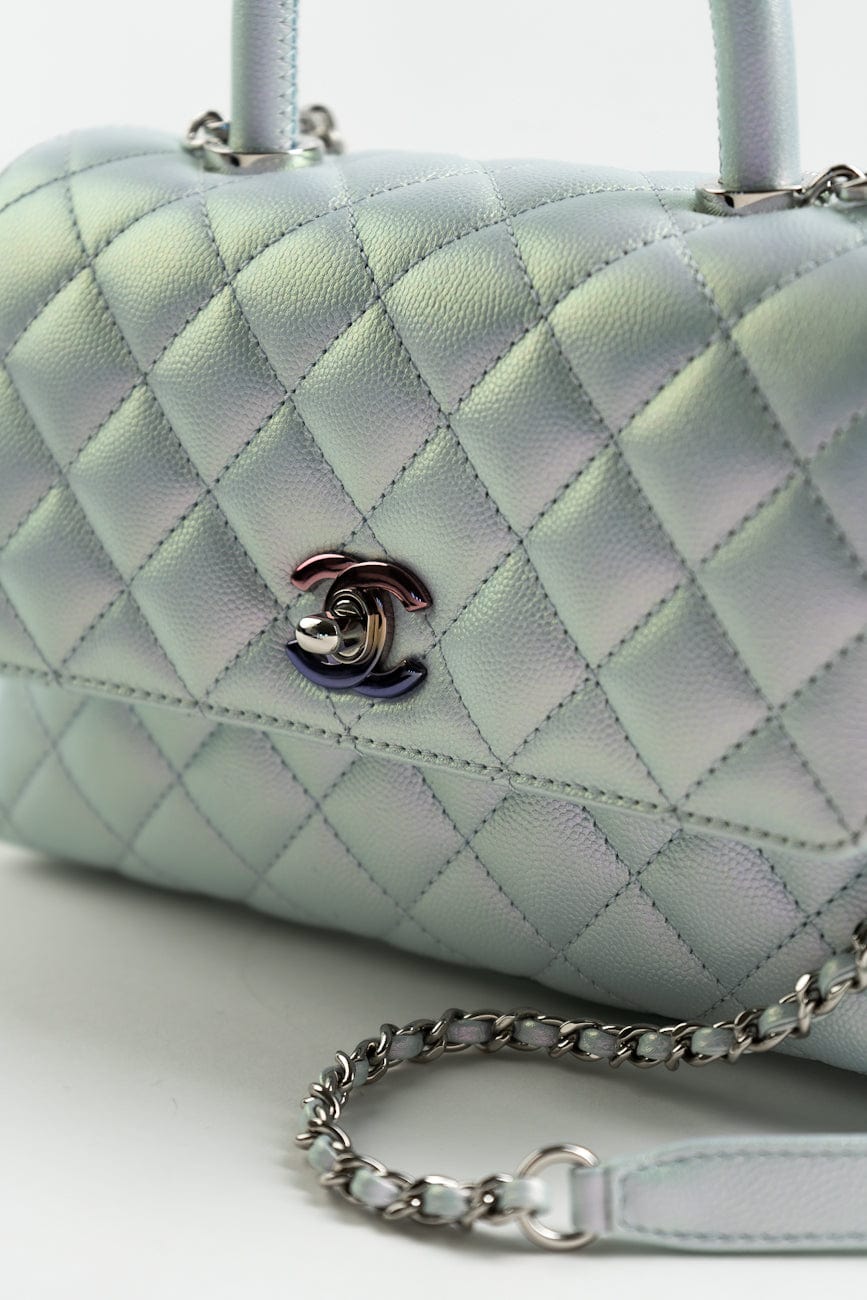 21K Iridescent Blue Caviar Quilted Coco Handle Small
