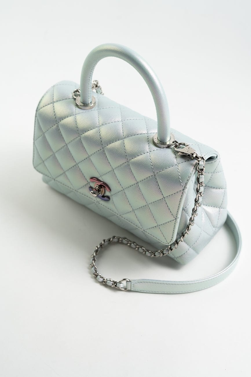 21K Iridescent Blue Caviar Quilted Coco Handle Small