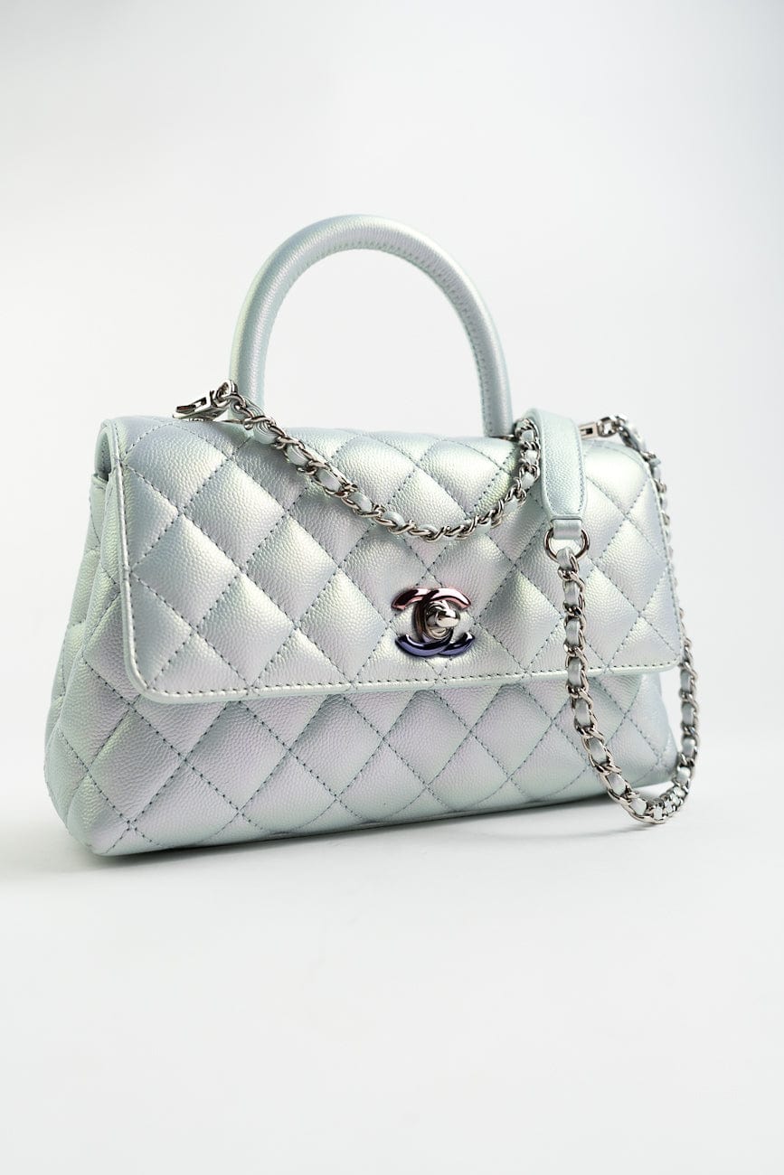 21K Iridescent Blue Caviar Quilted Coco Handle Small