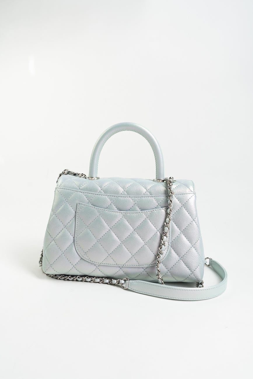 21K Iridescent Blue Caviar Quilted Coco Handle Small