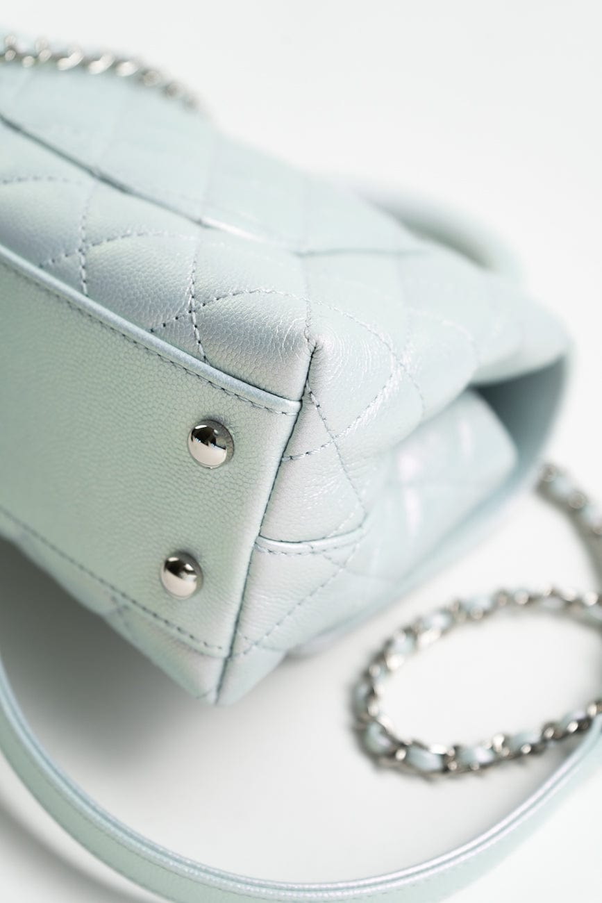 21K Iridescent Blue Caviar Quilted Coco Handle Small