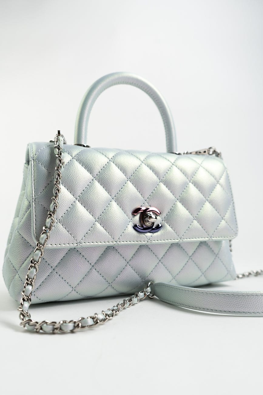 21K Iridescent Blue Caviar Quilted Coco Handle Small