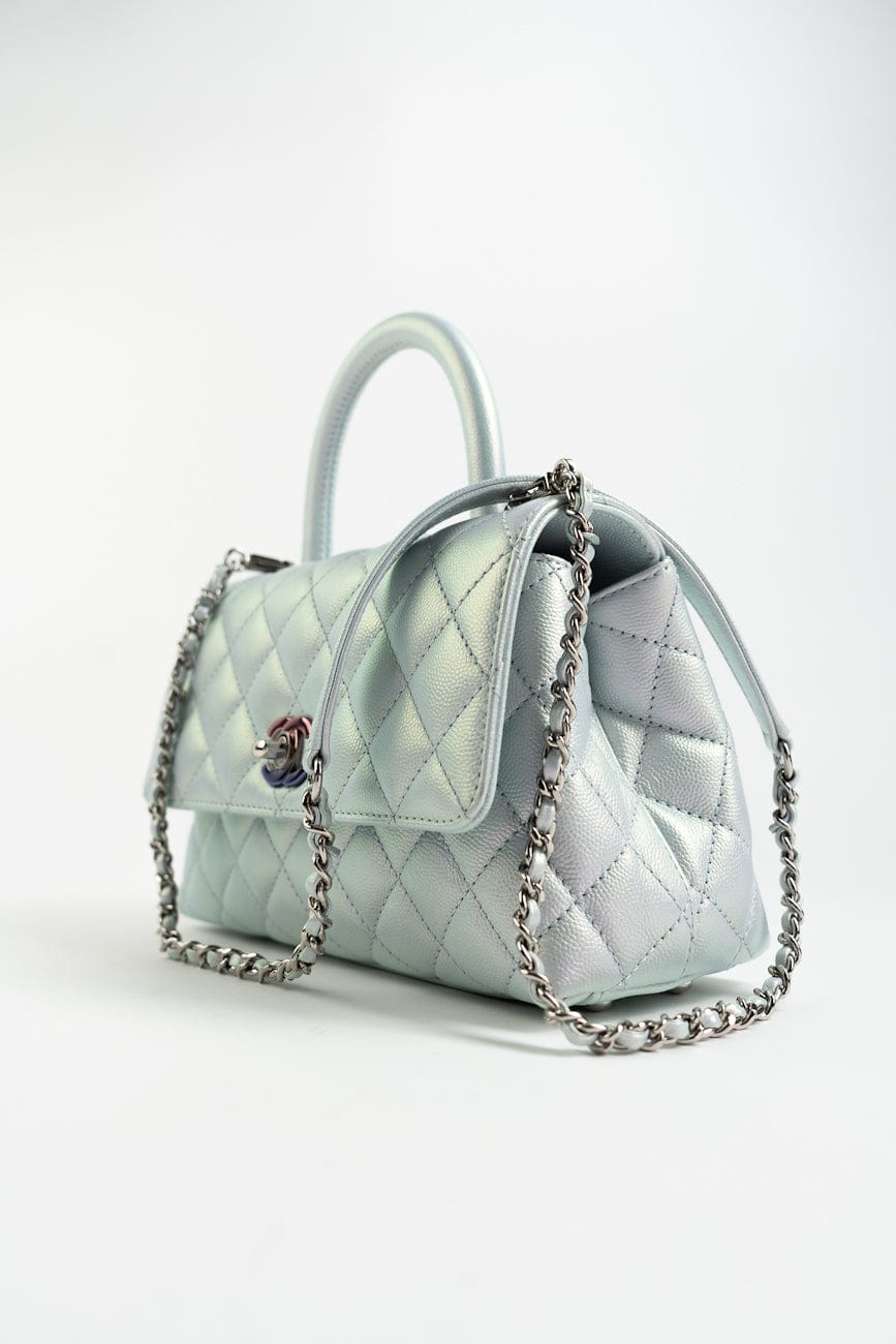 21K Iridescent Blue Caviar Quilted Coco Handle Small