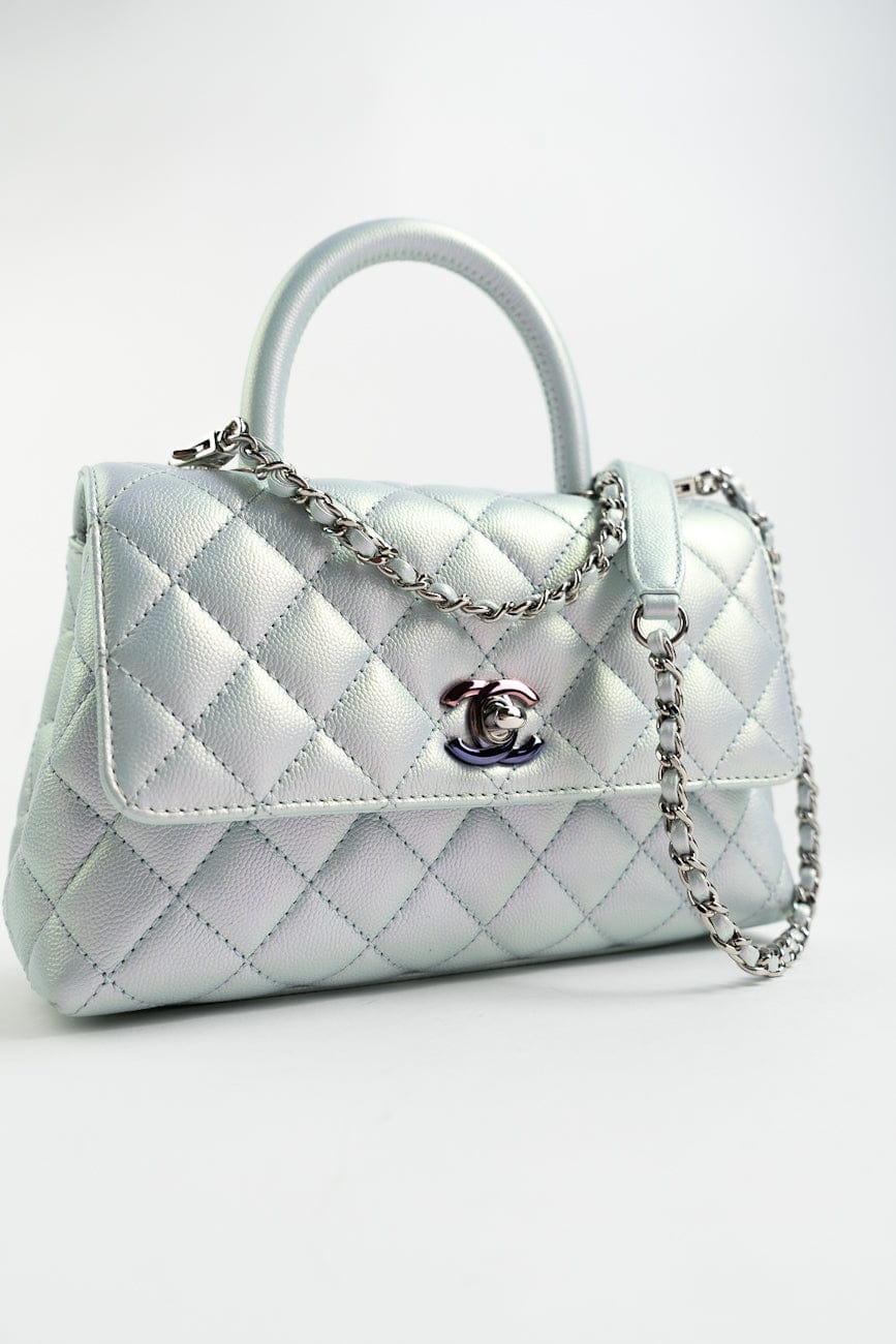 21K Iridescent Blue Caviar Quilted Coco Handle Small