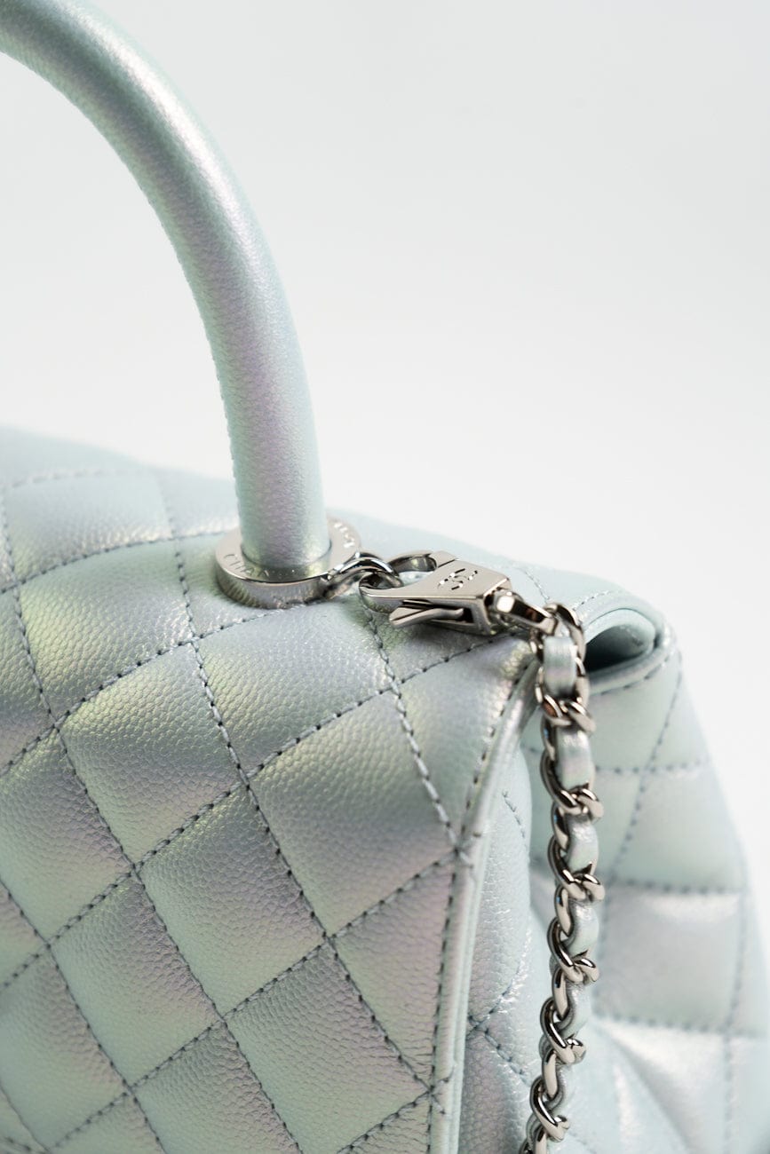 21K Iridescent Blue Caviar Quilted Coco Handle Small