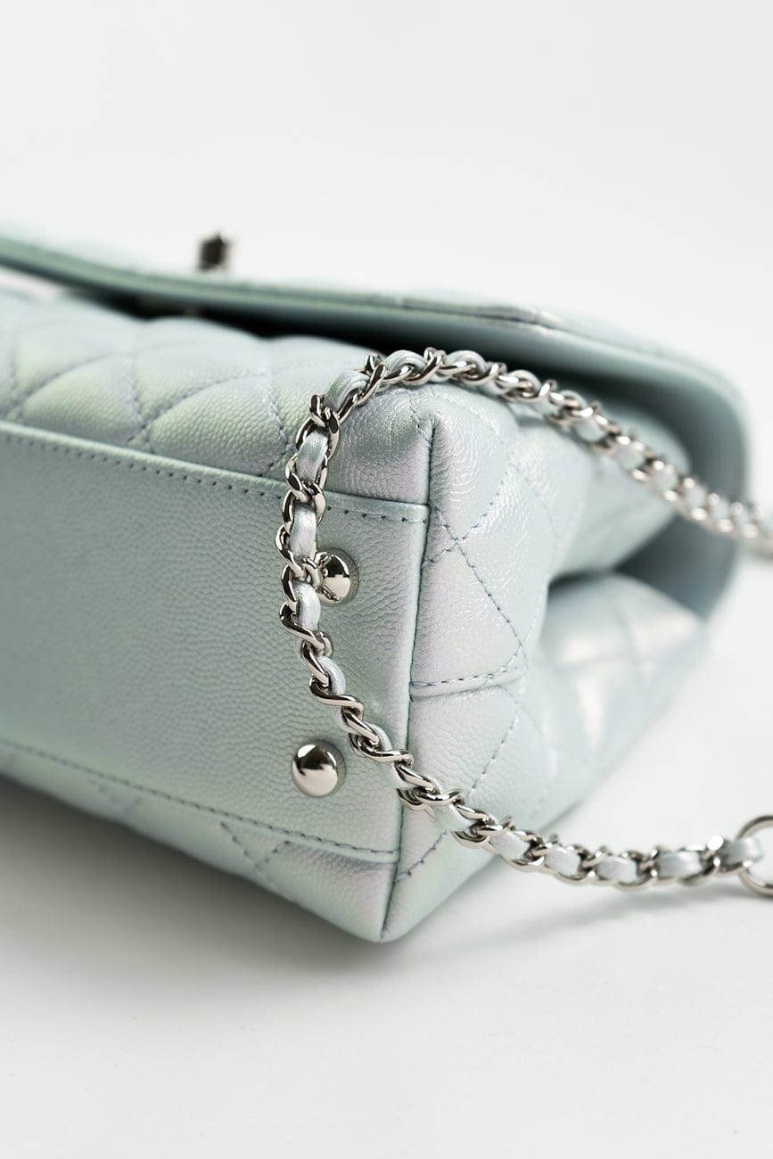 21K Iridescent Blue Caviar Quilted Coco Handle Small