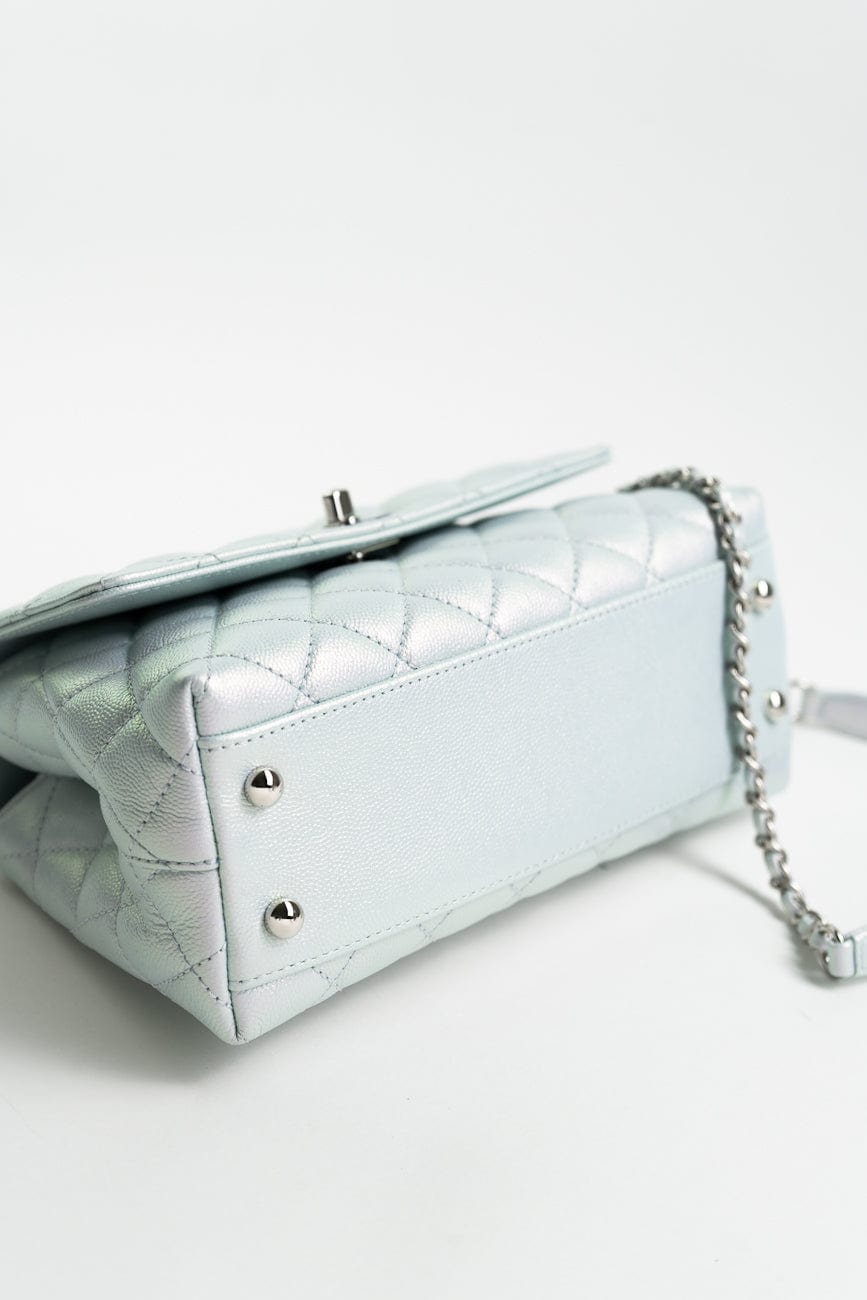 21K Iridescent Blue Caviar Quilted Coco Handle Small