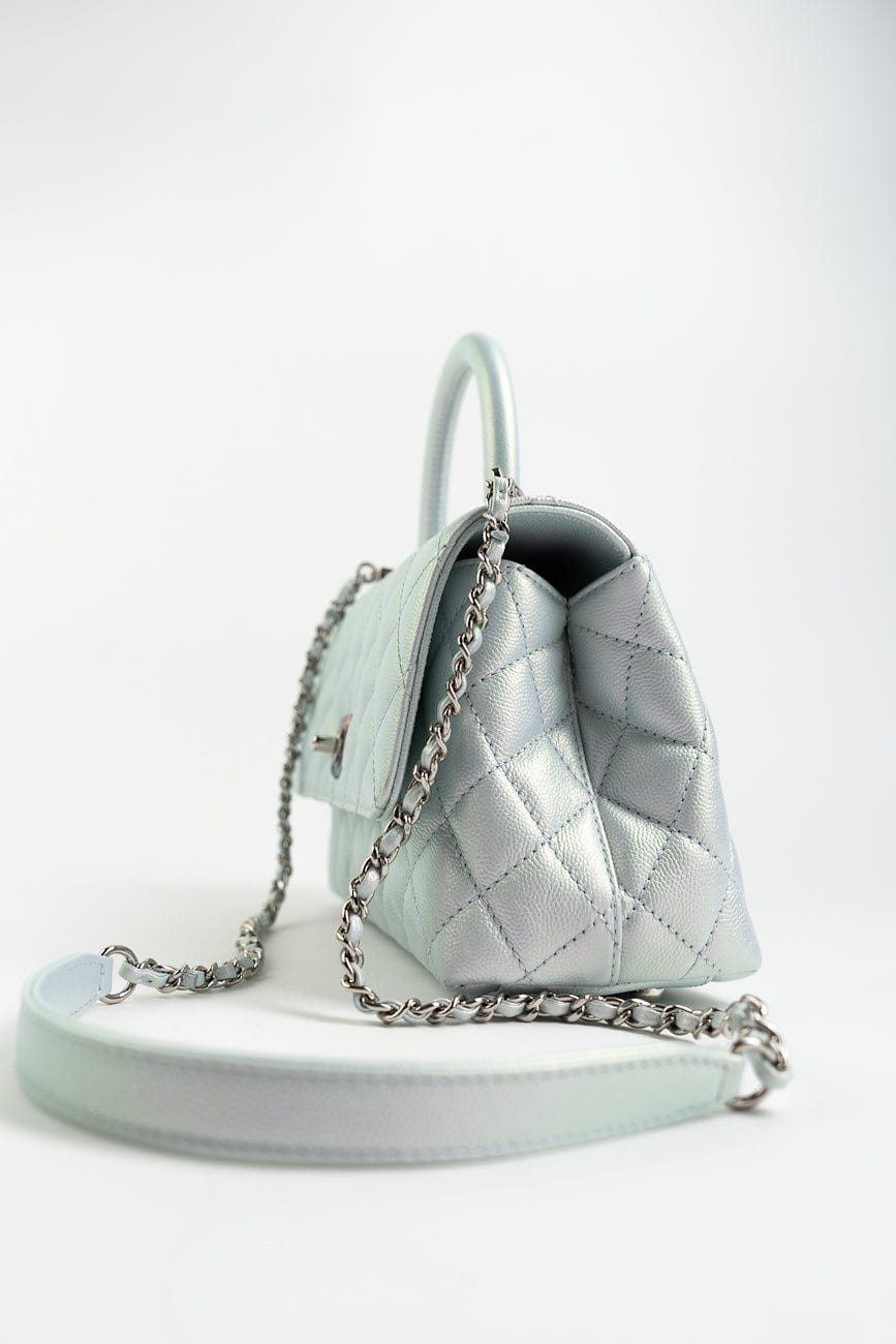 21K Iridescent Blue Caviar Quilted Coco Handle Small