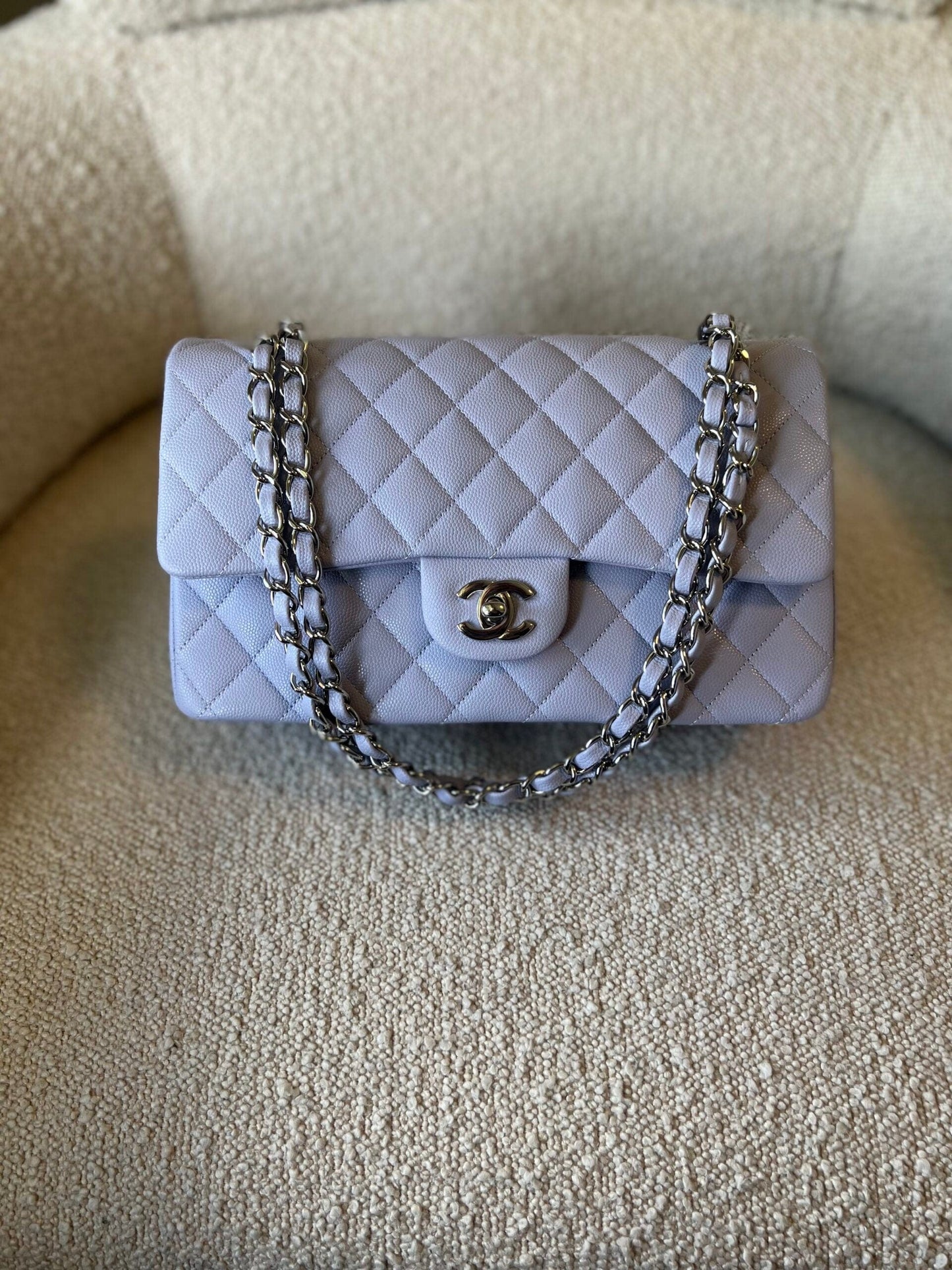 21K Lavender Caviar Quilted Classic Flap Medium SHW