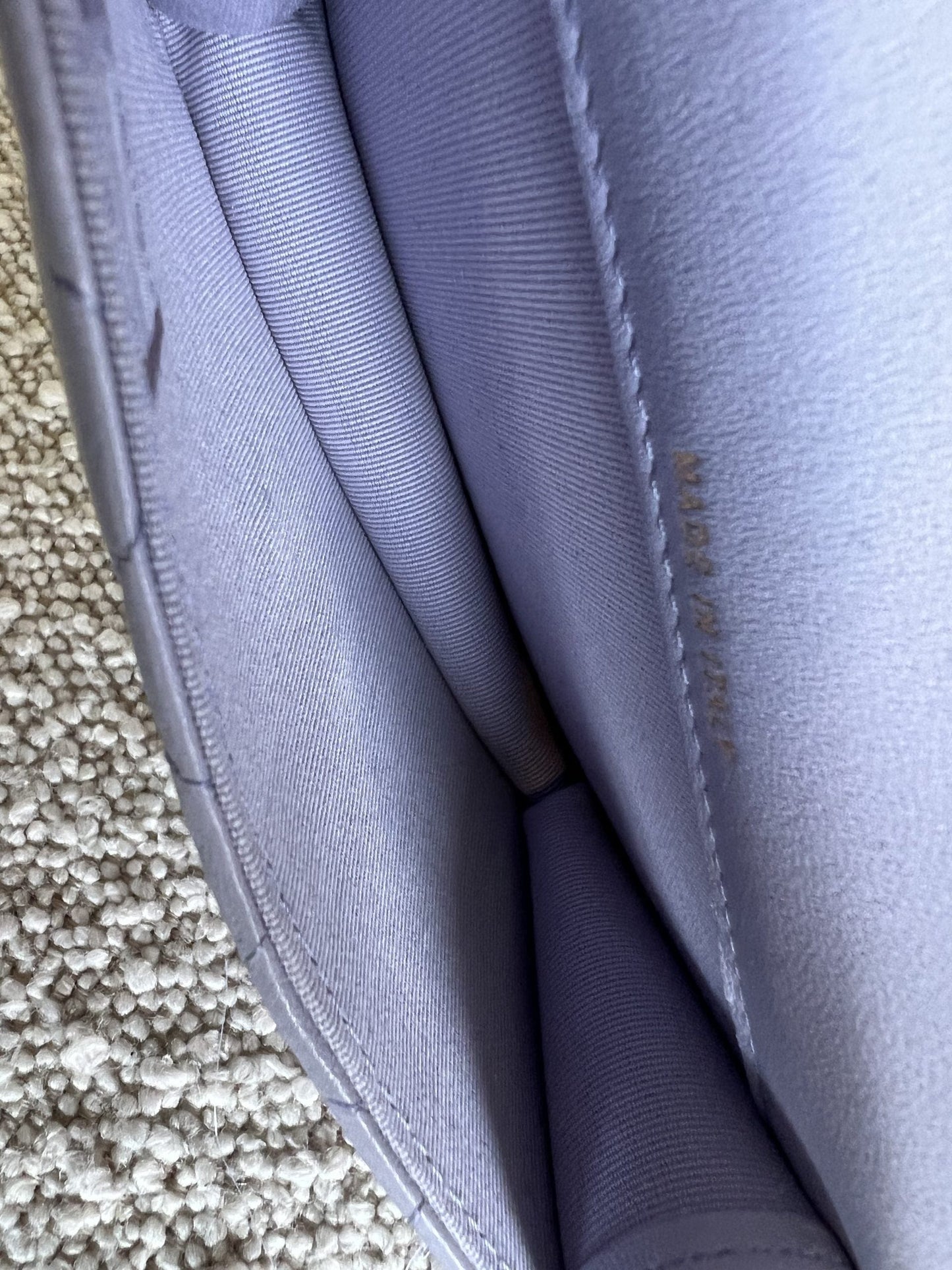 21K Lavender Lambskin Quilted Micro Coin Purse with Chain LGHW