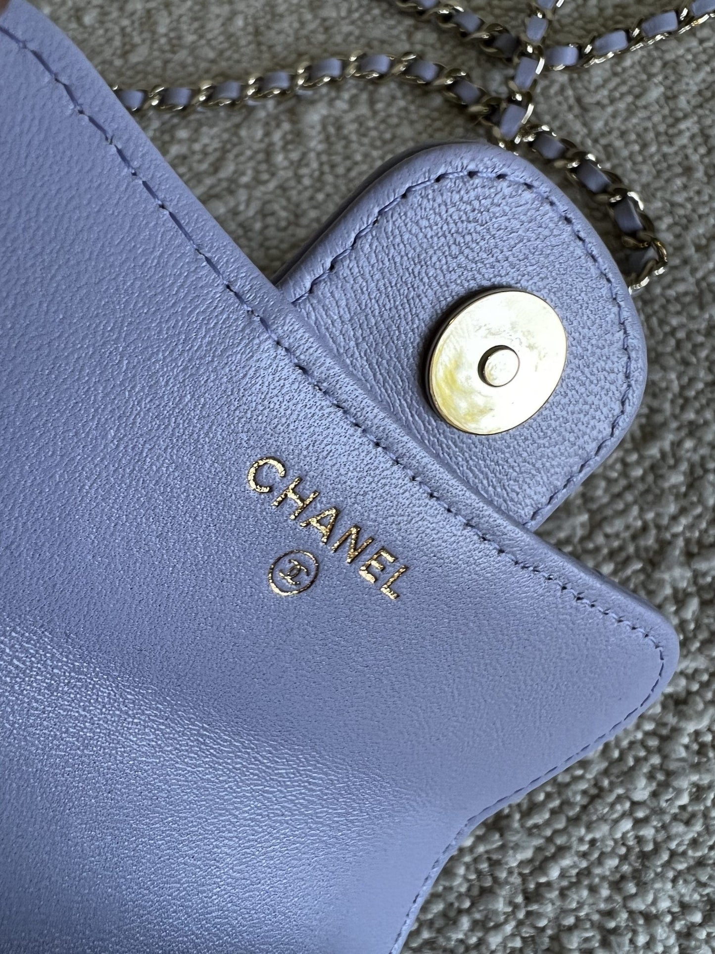 21K Lavender Lambskin Quilted Micro Coin Purse with Chain LGHW