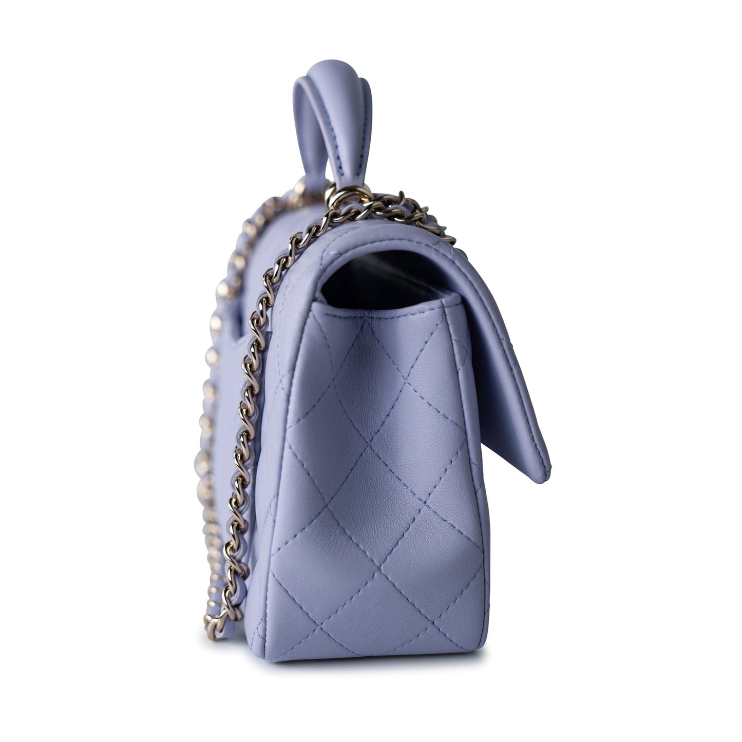 21k Lavender/ Light Purple Lambskin Quilted Mini Top Handle Light Gold Hardware