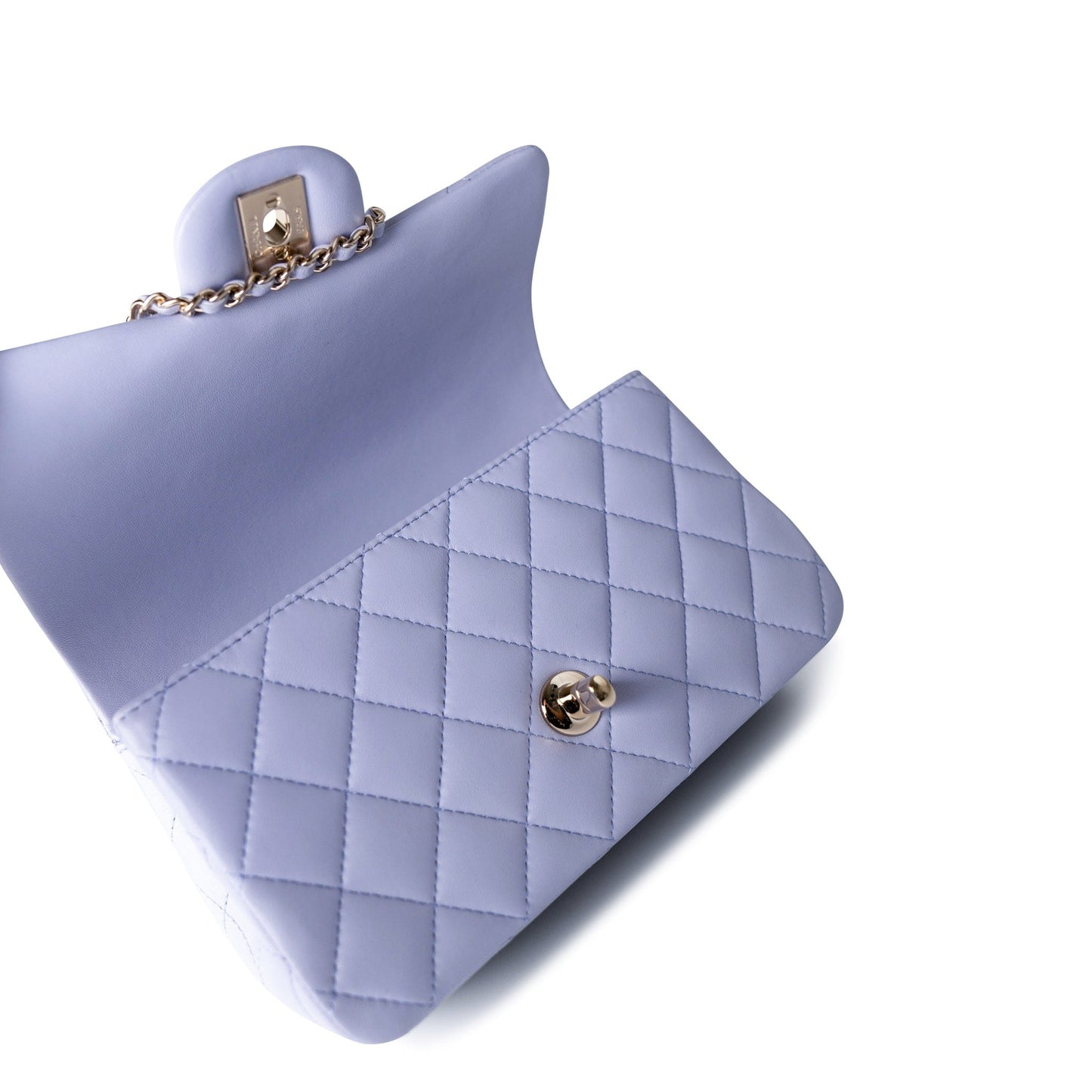 21k Lavender/ Light Purple Lambskin Quilted Mini Top Handle Light Gold Hardware