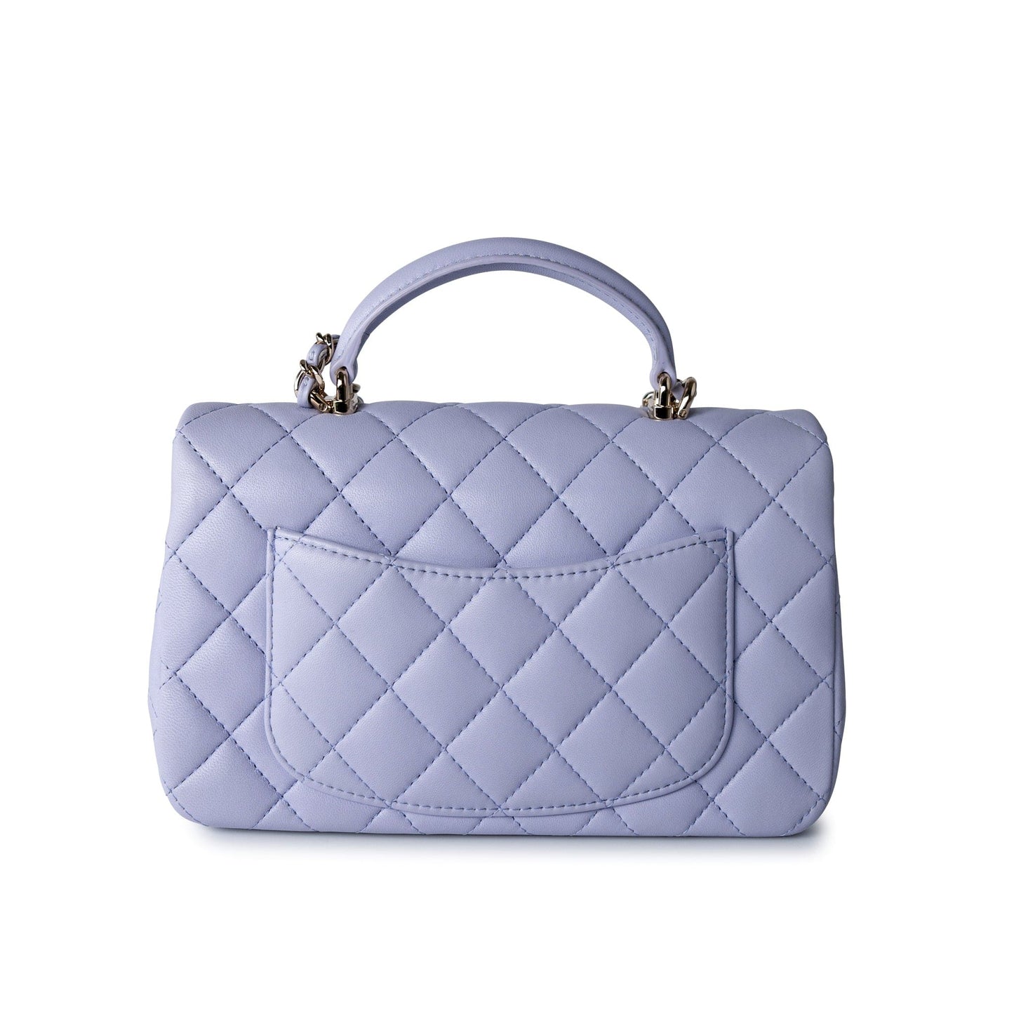 21k Lavender/ Light Purple Lambskin Quilted Mini Top Handle Light Gold Hardware