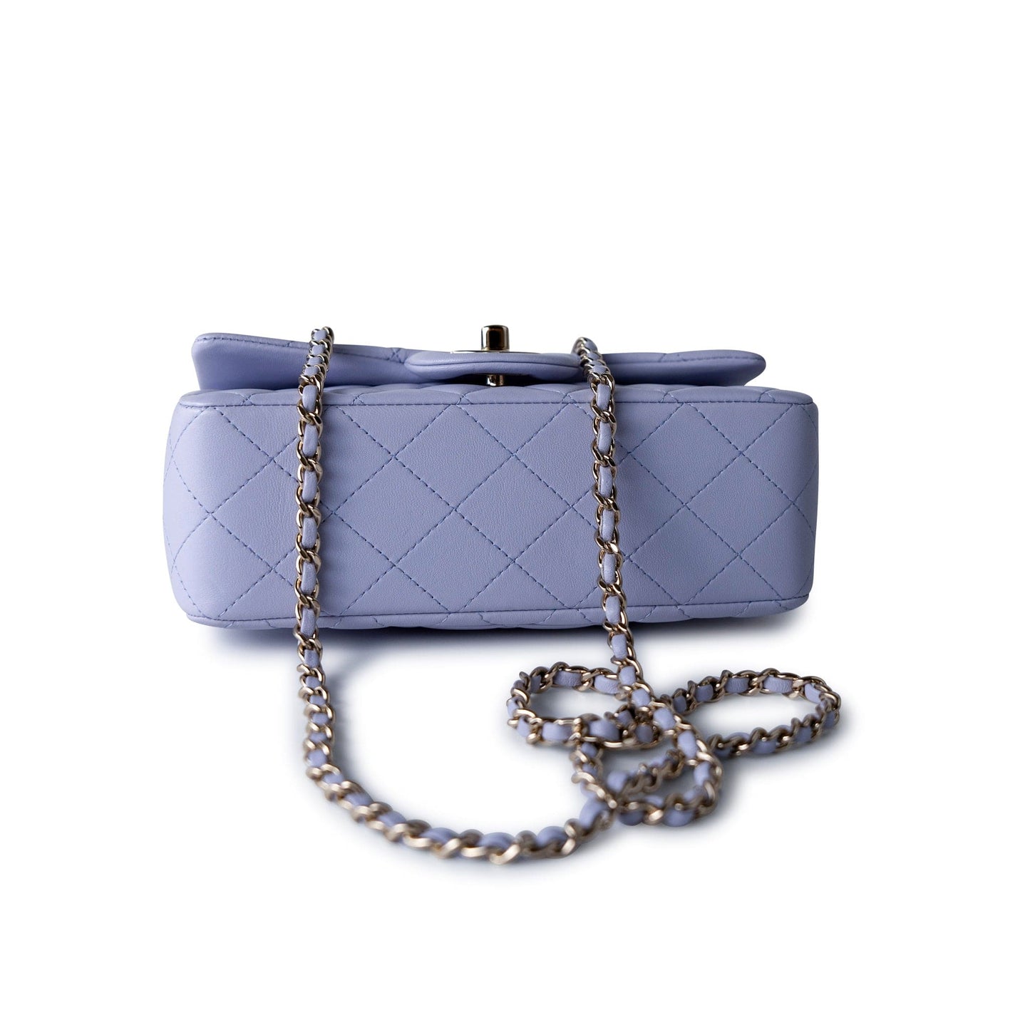 21k Lavender/ Light Purple Lambskin Quilted Mini Top Handle Light Gold Hardware