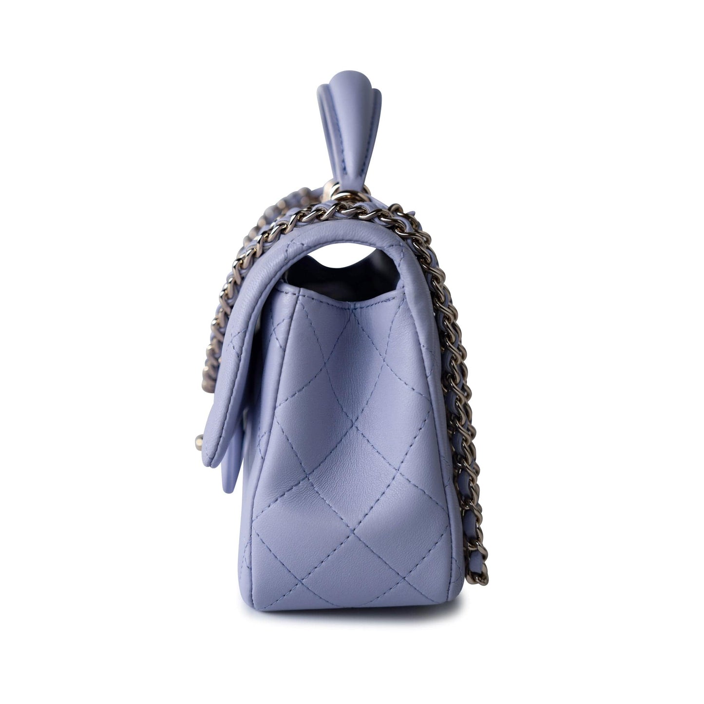 21k Lavender/ Light Purple Lambskin Quilted Mini Top Handle Light Gold Hardware