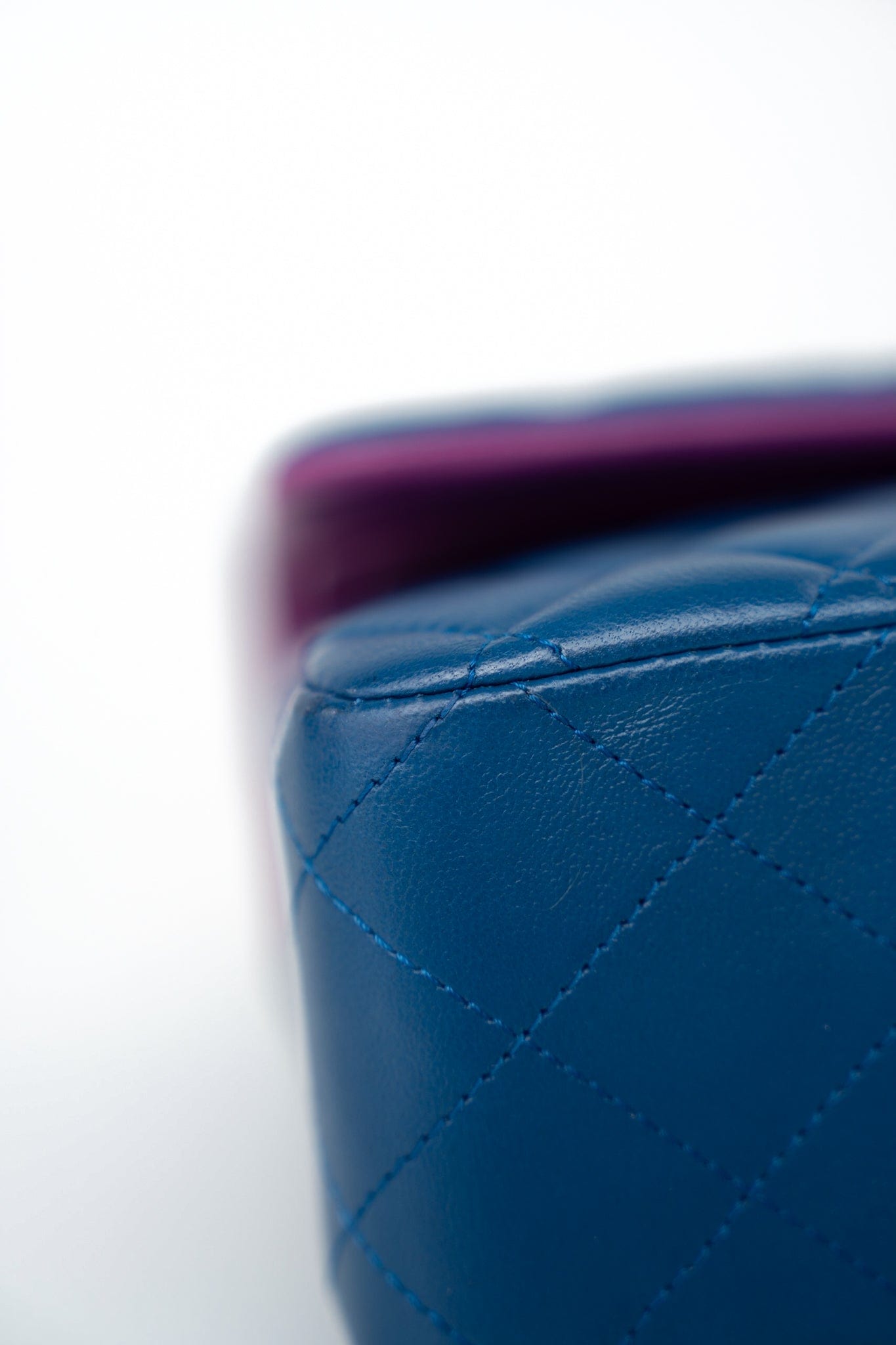 21P Blue Lambskin Quilted Classic Flap Medium Rainbow Hardware