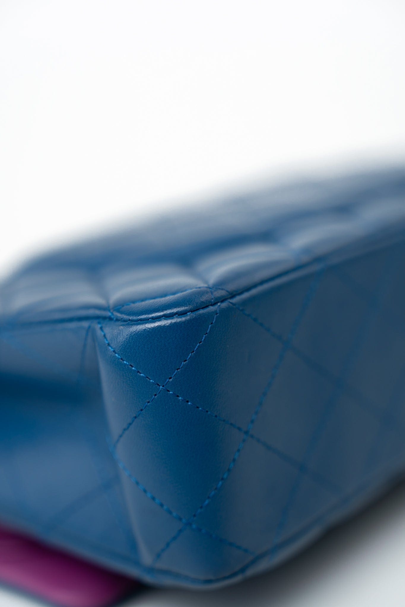 21P Blue Lambskin Quilted Classic Flap Medium Rainbow Hardware