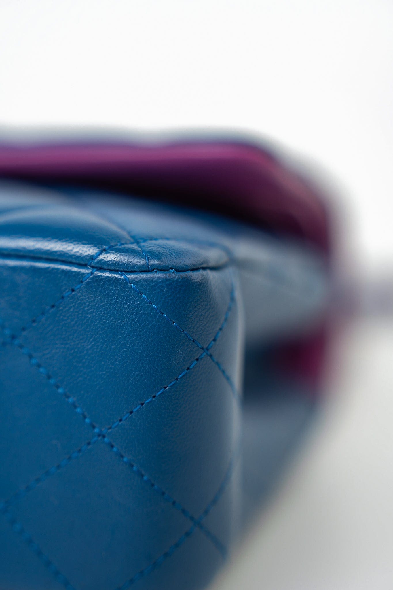 21P Blue Lambskin Quilted Classic Flap Medium Rainbow Hardware