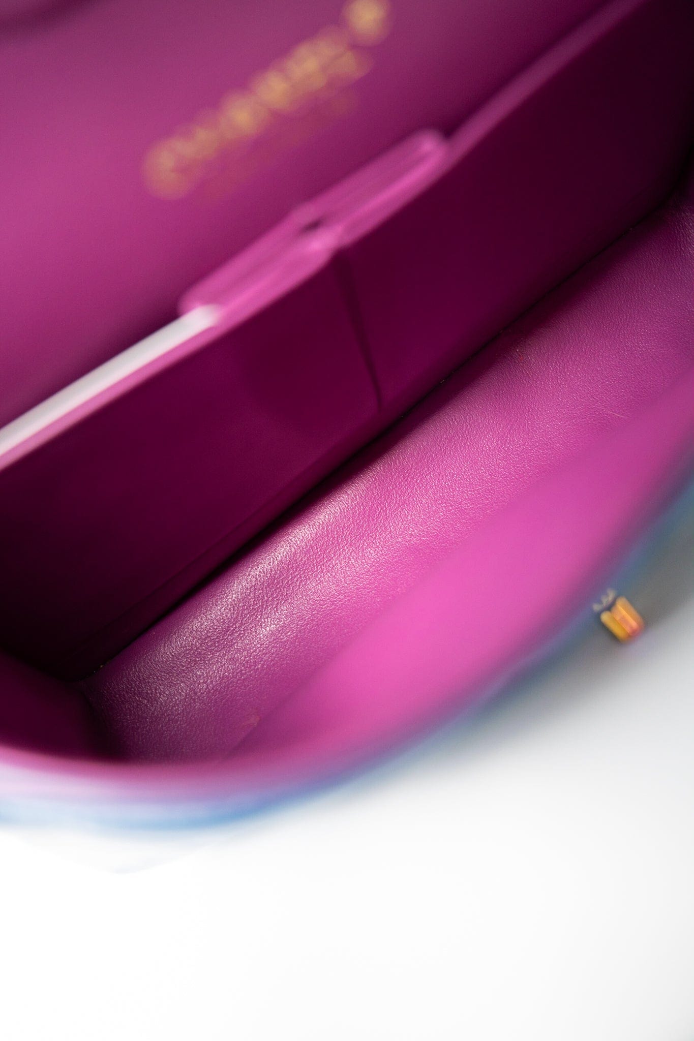 21P Blue Lambskin Quilted Classic Flap Medium Rainbow Hardware