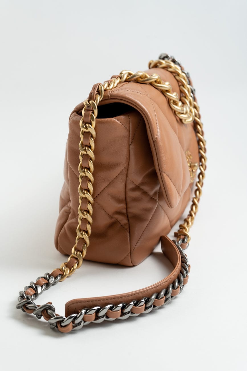 21P Caramel Lambskin Quilted 19 Flap Large Mixed Hardware