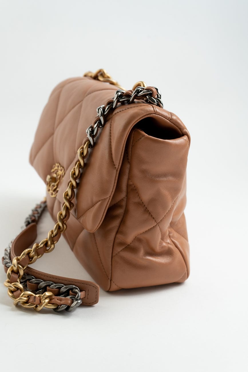 21P Caramel Lambskin Quilted 19 Flap Large Mixed Hardware