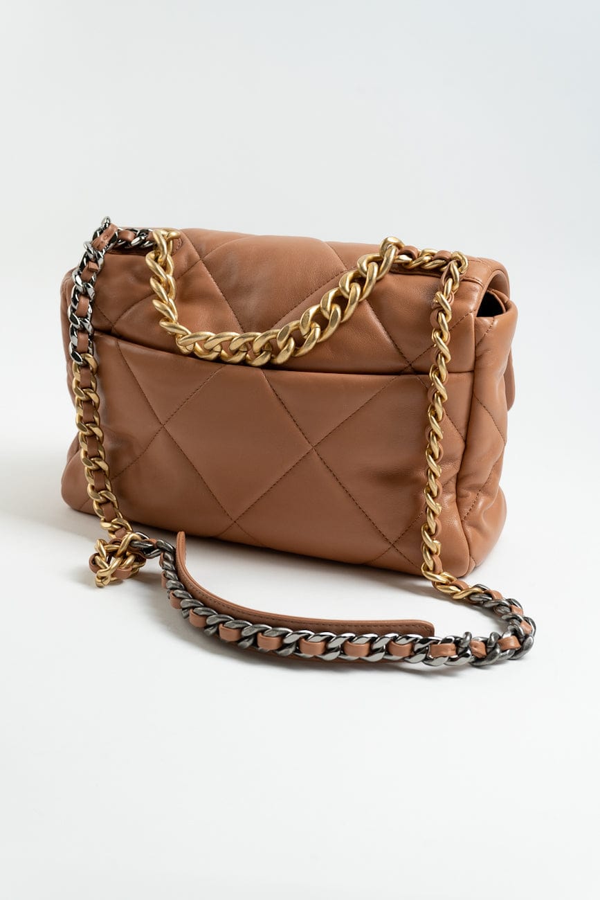 21P Caramel Lambskin Quilted 19 Flap Large Mixed Hardware