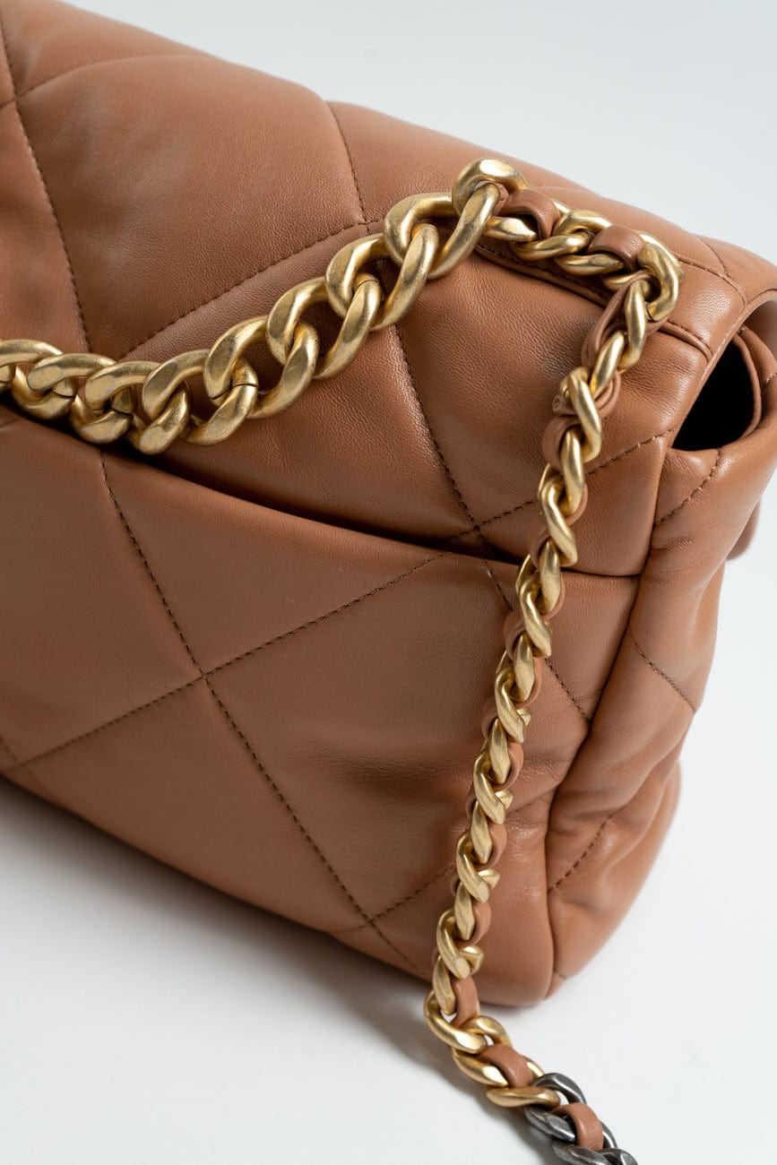 21P Caramel Lambskin Quilted 19 Flap Large Mixed Hardware