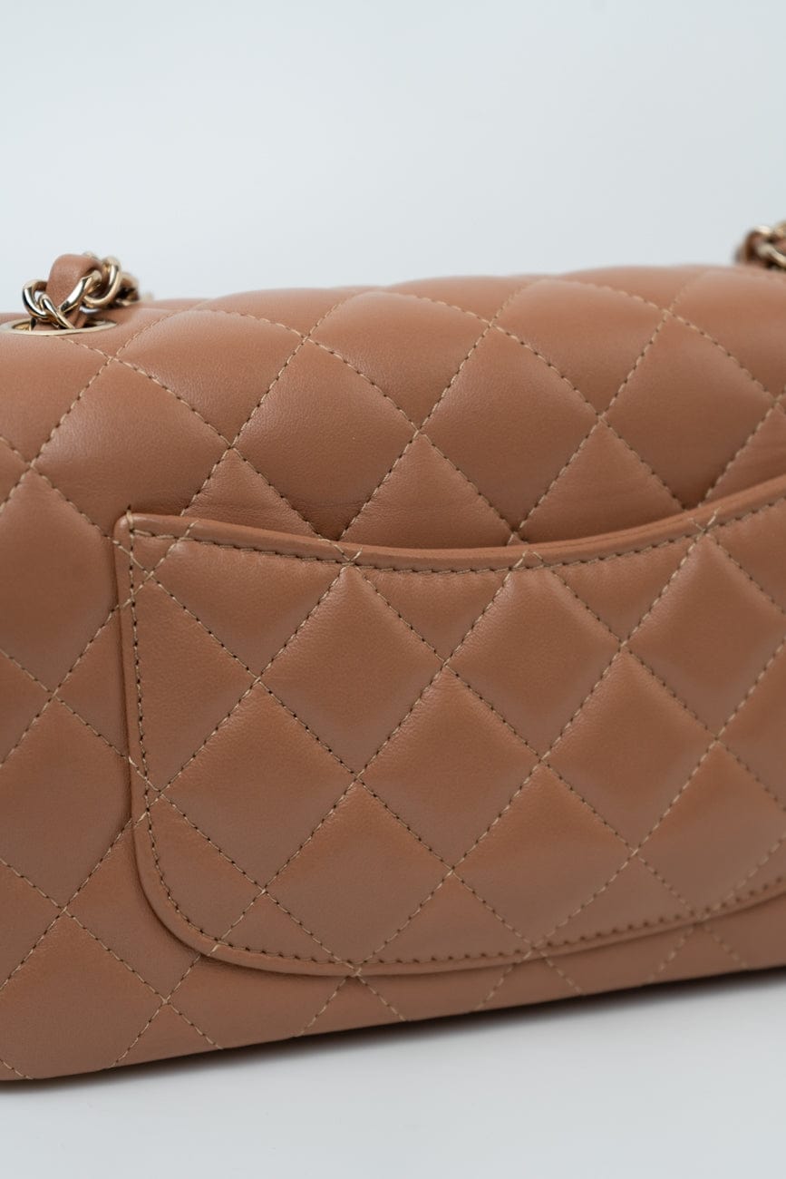 21P Caramel Lambskin Quilted Mini Rectangular Single Flap LGHW