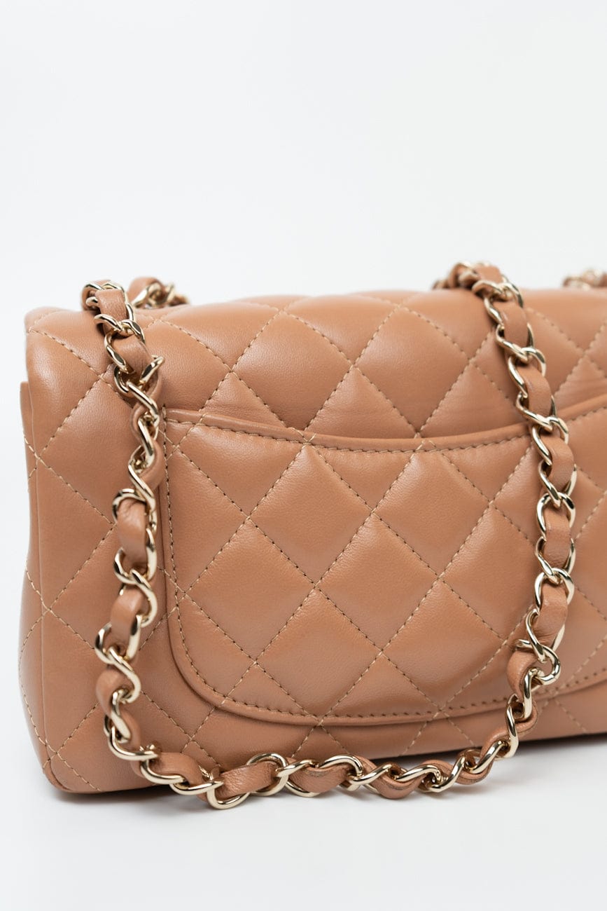 21P Caramel Lambskin Quilted Mini Rectangular Single Flap LGHW