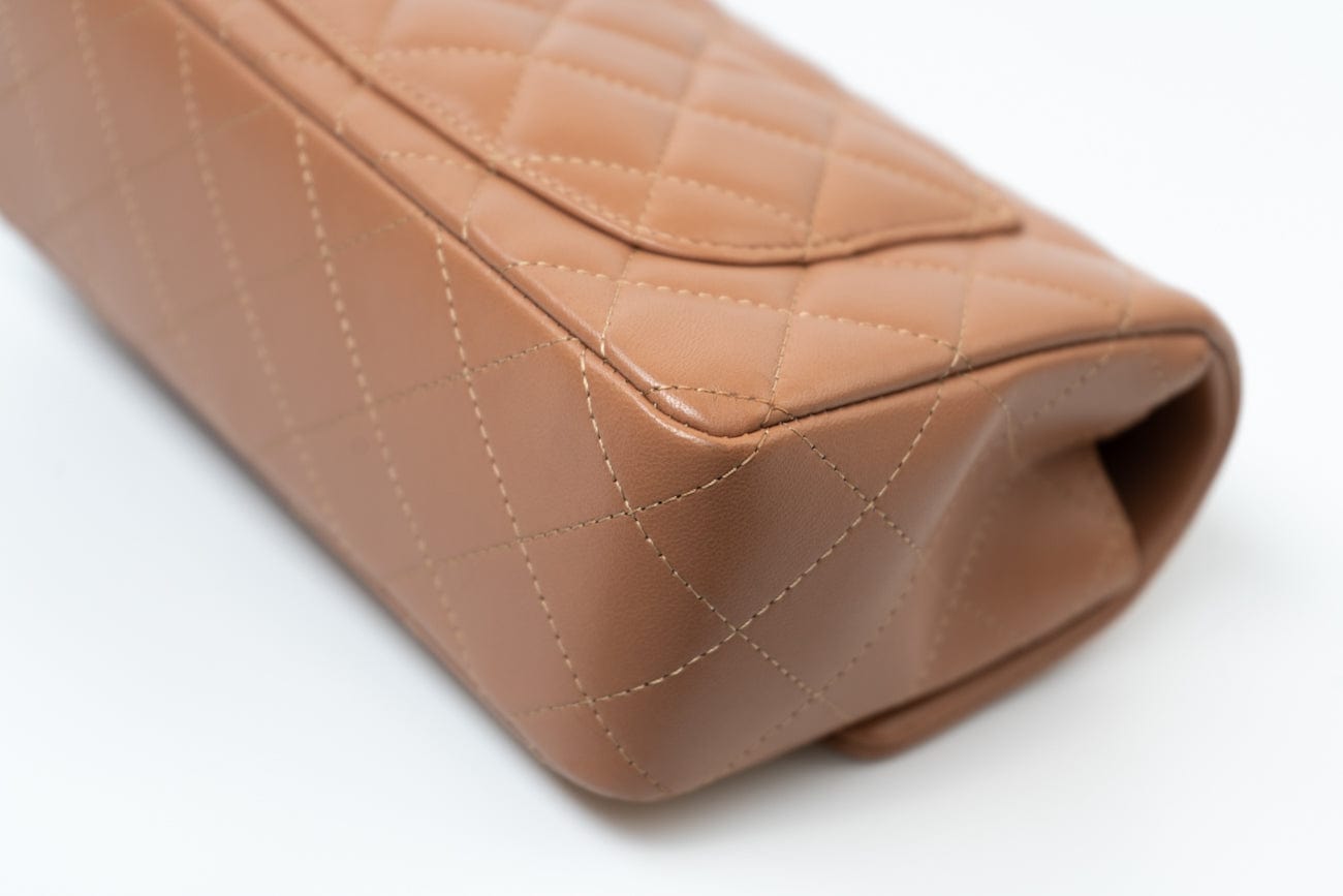 21P Caramel Lambskin Quilted Mini Rectangular Single Flap LGHW