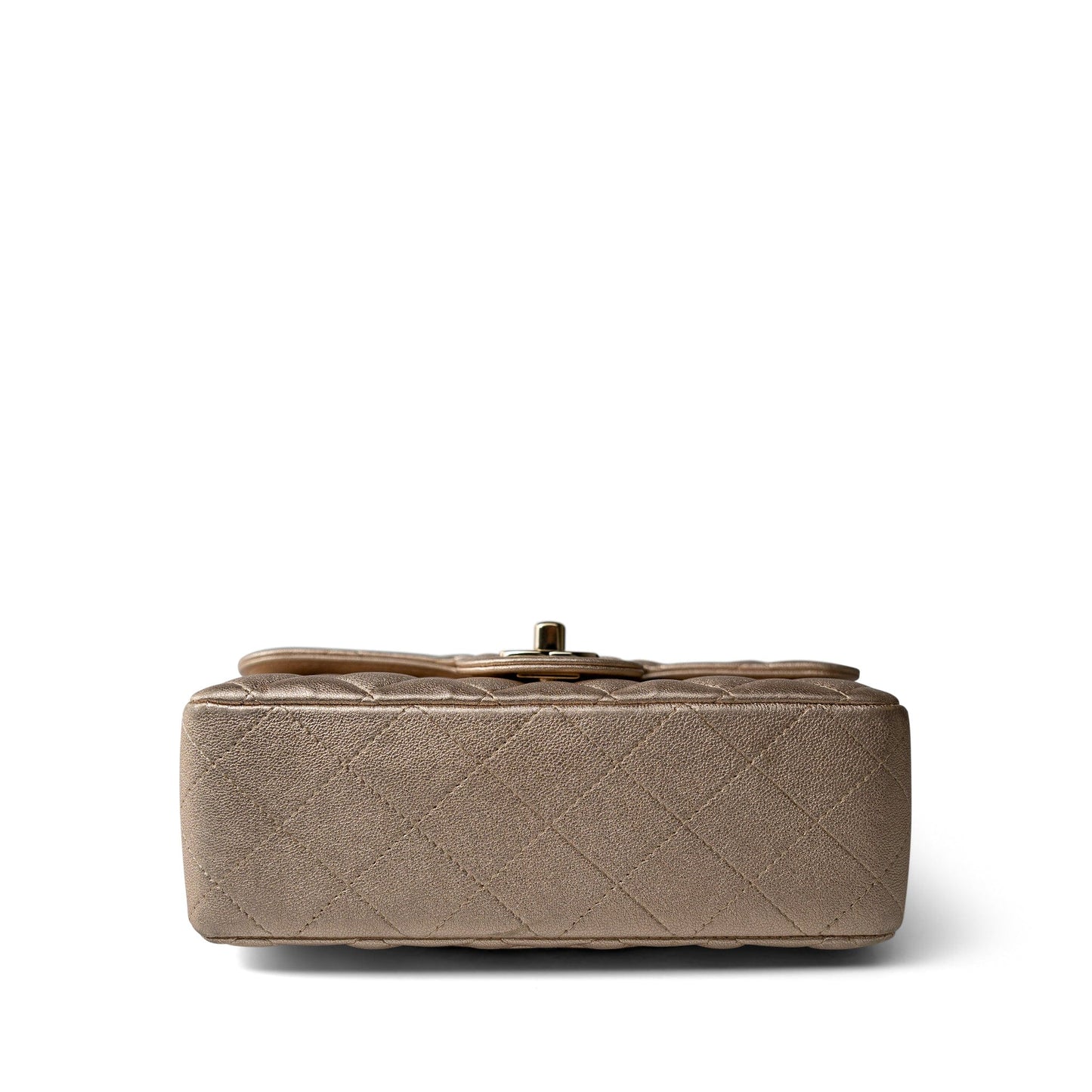 21P Gold Grained Lambskin Mini Rectangular Flap Light Gold Hardware