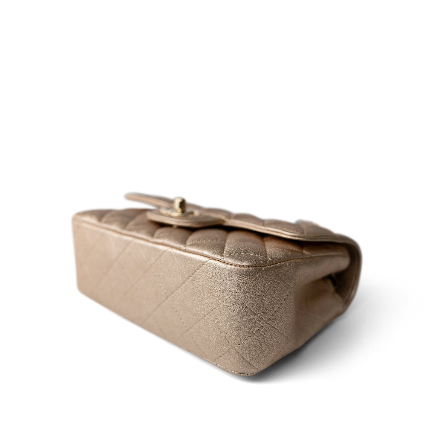 21P Gold Grained Lambskin Mini Rectangular Flap Light Gold Hardware