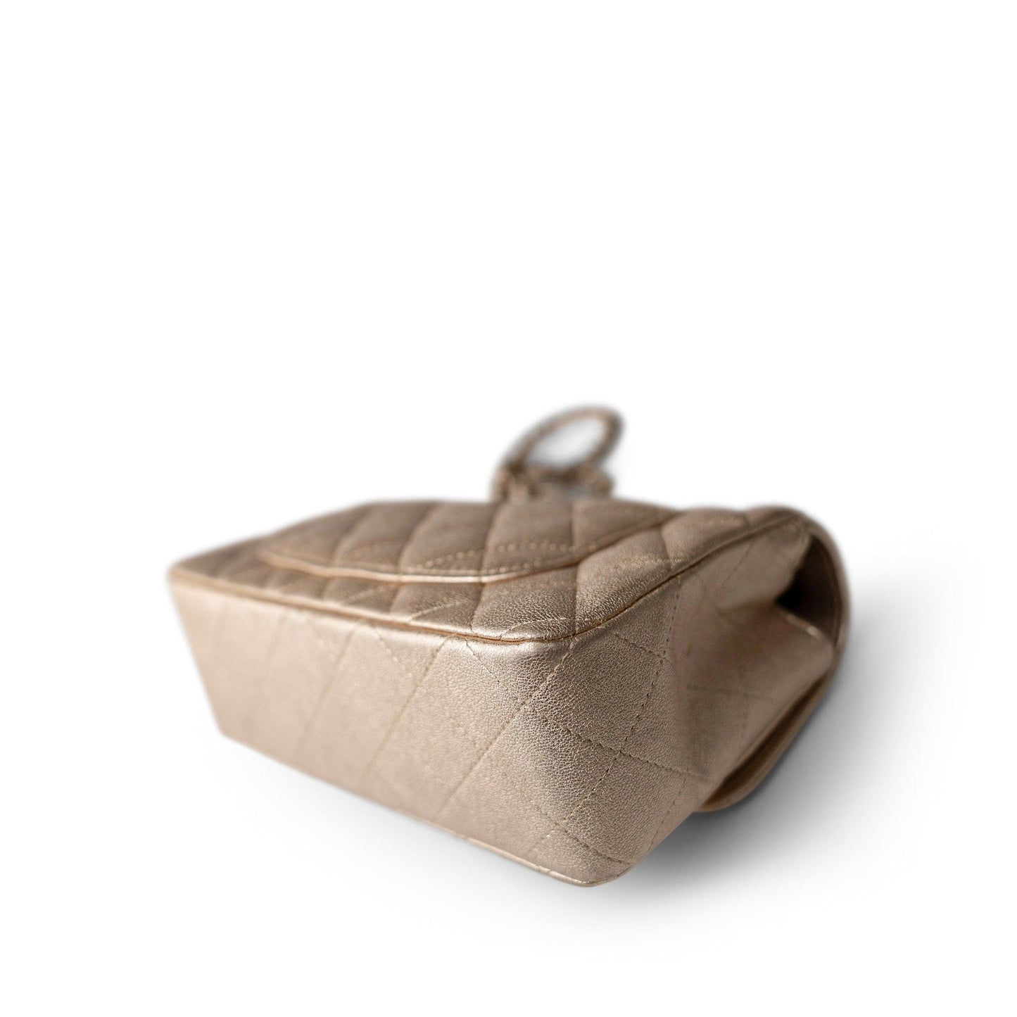 21P Gold Grained Lambskin Mini Rectangular Flap Light Gold Hardware