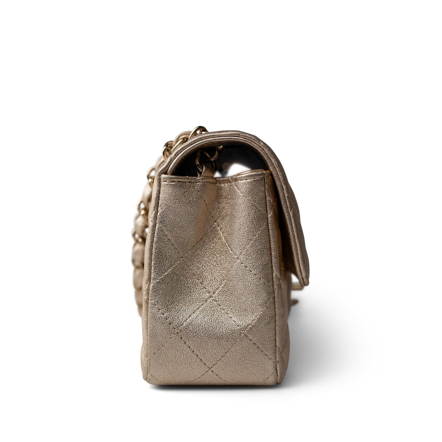 21P Gold Grained Lambskin Mini Rectangular Flap Light Gold Hardware